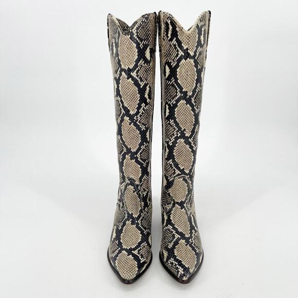 Loeffler Randall Dylan Tall Sand Snakeskin Embossed Block Heel Western Boot sz 6 - Picture 5 of 11